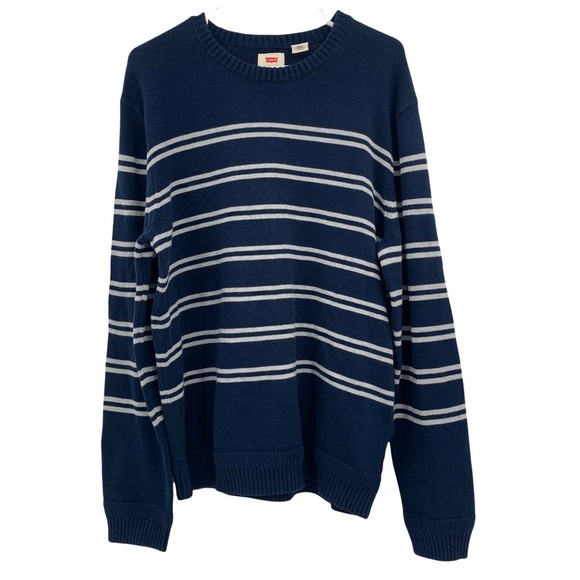 NWT Levi's 100% Cotton Blue White Striped Crew-Neck Long Sleeve Men's Sweater XL - Picture 11 of 11